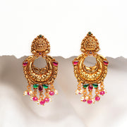 Semi-Antique Silver Chandbalis with Lakshmi Devi Stud