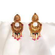 Semi-Antique Silver Chandbalis with Lakshmi Devi Stud