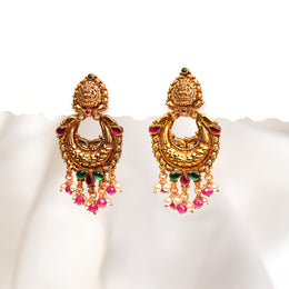 Semi-Antique Silver Chandbalis with Lakshmi Devi Stud