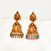 Traidtional Silver Jhumkas with Lakshmi Devi Stud and Stones