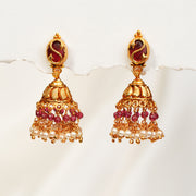Silver Temple Jhumkas with Pearl Hangings