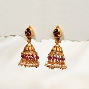 Silver Temple Jhumkas with Pearl Hangings