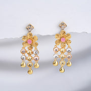 Silver Floral Earrings with Link Design Hangings