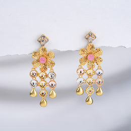 Silver Floral Earrings with Link Design Hangings