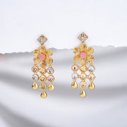 Silver Floral Earrings with Link Design Hangings