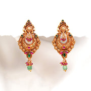 Temple SIlver Chandbalis with Emerald and Ruby Potas and Coloured Kundans