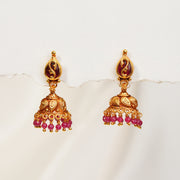 Silver Temple Earrings with Leaf Detailing and Stone Highlights