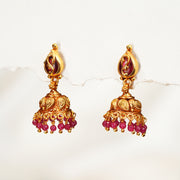 Silver Temple Earrings with Leaf Detailing and Stone Highlights