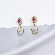 Lightweight Sterling Silver Earrings with Ruby Highlight and CZ Hangings