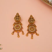 Antique Lakshmi Devi Silver Earrings and Gold Drop Hangings