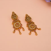 Antique Lakshmi Devi Silver Earrings and Gold Drop Hangings