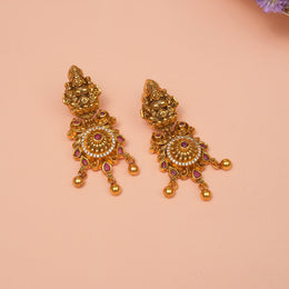 Antique Lakshmi Devi Silver Earrings and Gold Drop Hangings