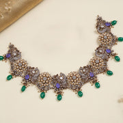 Victorian Silver Neckalce and Earrings Set with Peacock Design and Stones