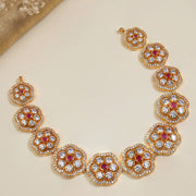 Silver Floral Design Necklace with Signity Stones and Rubies