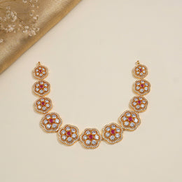 Silver Floral Design Necklace with Signity Stones and Rubies