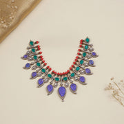 Victorian Short Necklace with Stone Leaf Design and Corals