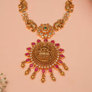 Silver Semi Antique Short Necklace with Lakshmi Devi Pendant