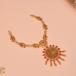 Silver Semi Antique Short Necklace with Lakshmi Devi Pendant