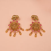 Heavy Lakshmi Devi Silver Earrings with Elephant Detailing Stud