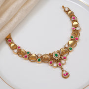 Fancy Party Wear Silver Necklace with Kundan and Drop Design