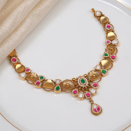 Fancy Party Wear Silver Necklace with Kundan and Drop Design