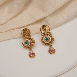 Silver Sun Design Earrings with Stones