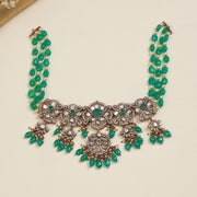 Victorian Silver Necklace with Floral Design and Emeralds