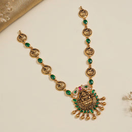 Antique Silver Long Necklace with Lakshmi Devi Pendant