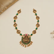 Antique Silver Long Necklace with Lakshmi Devi Pendant