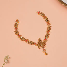 Sacred Silver Short Necklace with Lord Krishna and Holy Cow Detailing