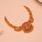 Temple Silver Necklace with Lakshmi and Peacock Combination