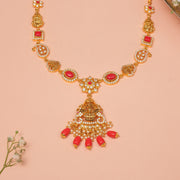 Silver Lakshmi Devi Haaram with Coral Stones