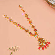 Silver Lakshmi Devi Haaram with Coral Stones