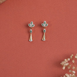 Sleek Silver CZ Earrings with Leaf Design and Hanging