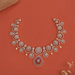 Fine Silver CZ Short Necklace with Pearl Hangings