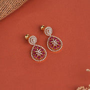 Silver Earrings with Rubies, CZs, and Drop-Shaped Hangings