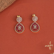 Silver Earrings with Rubies, CZs, and Drop-Shaped Hangings