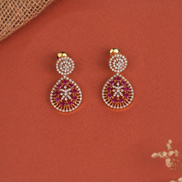 Silver Earrings with Rubies, CZs, and Drop-Shaped Hangings