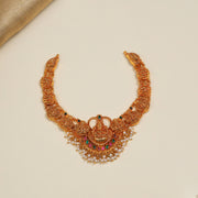 Fine Silver Lakshmi Devi Necklace with Temple Finish