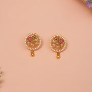 Round Silver Earrings with Kundan Work