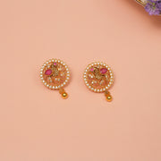 Round Silver Earrings with Kundan Work