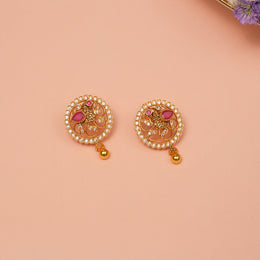 Round Silver Earrings with Kundan Work