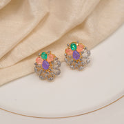 Silver Floral Earrings with CZs and Moissanite Stones