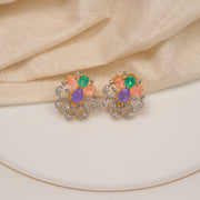 Silver Floral Earrings with CZs and Moissanite Stones