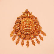 Silver Temple Pendant with Lakshmi Design and Emerald, Ruby Potas
