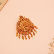 Silver Temple Pendant with Lakshmi Design and Emerald, Ruby Potas