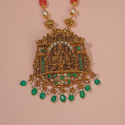 Silver Lakshmi Devi Pendant with Kundans and Stone Beads