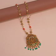 Silver Lakshmi Devi Pendant with Kundans and Stone Beads