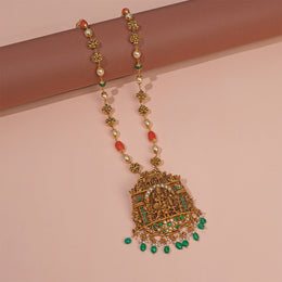 Silver Lakshmi Devi Pendant with Kundans and Stone Beads