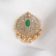 Dazzling Stone-Studded Silver Pendant with Emeralds and Pearls